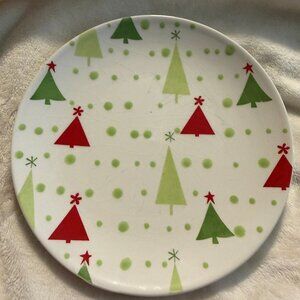 Pier 1 "Trees" Dessert Plate ~ Christmas Trees/Polka Dots ~ 7 7/8" Diameter